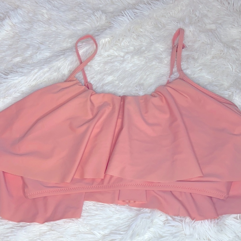 Coral Ruffled Bikini Swimsuit Top Size Medium